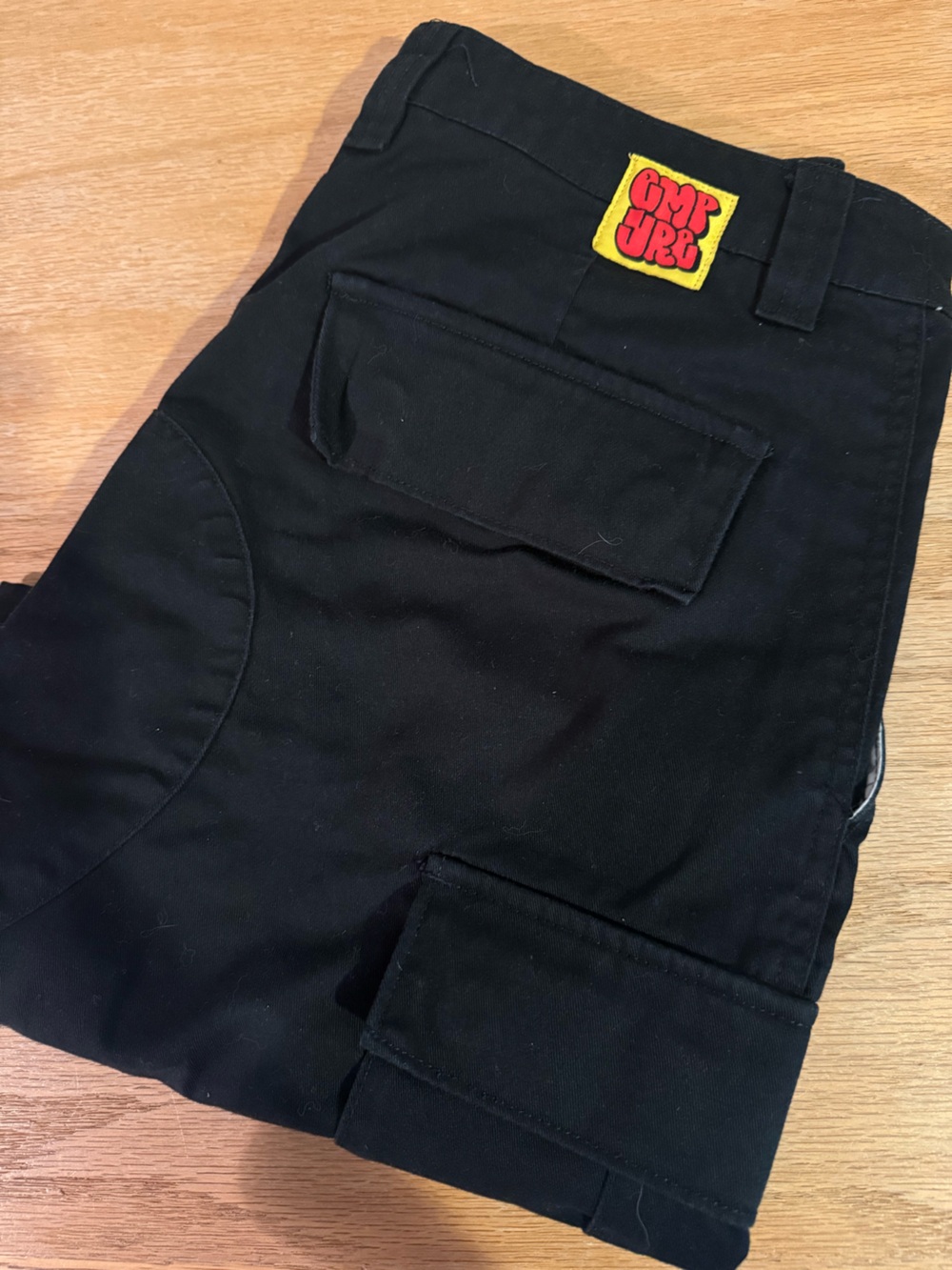 Empyre Black Men's Cargo Shorts with Yellow & Red Logo Patch